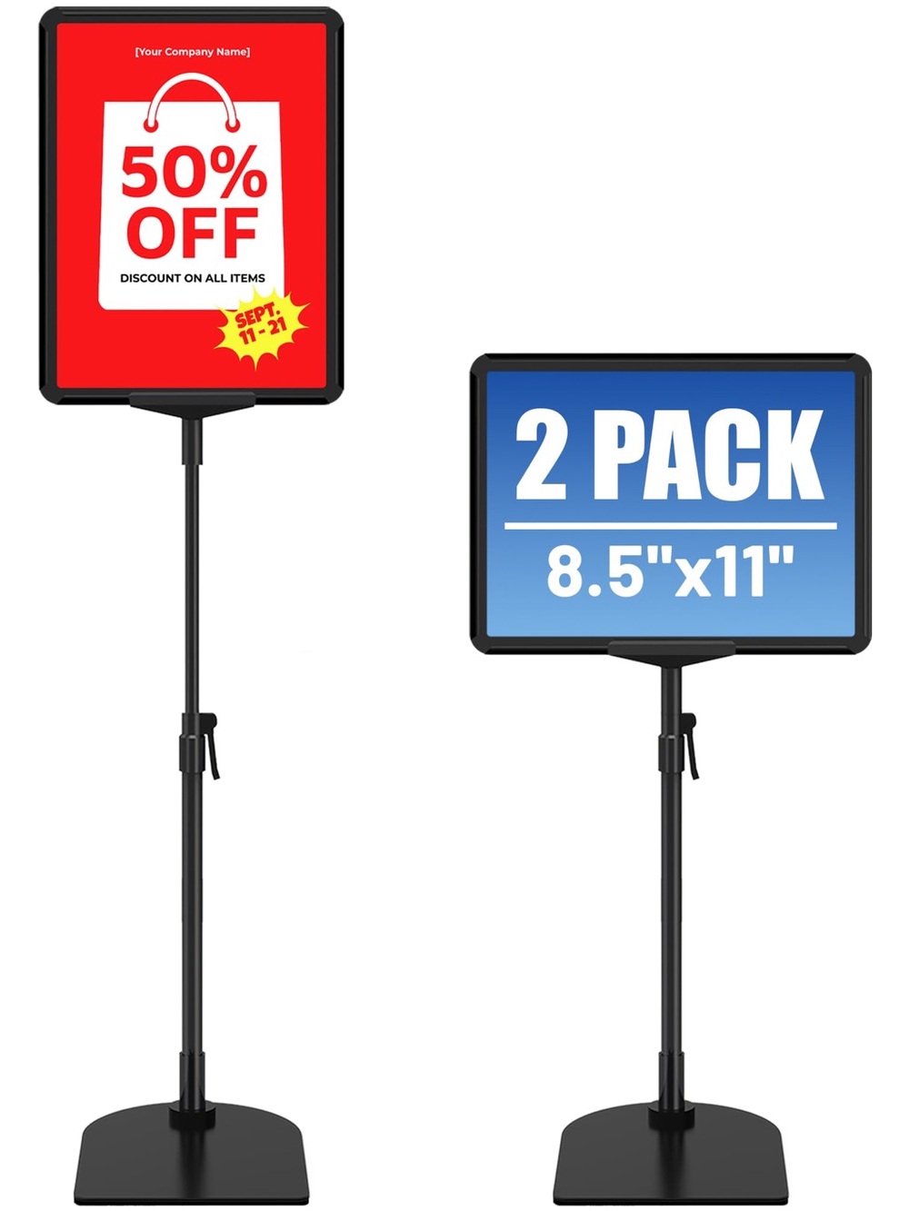 Adjustable Black Sign Holder Floor Stand - 2 Pack